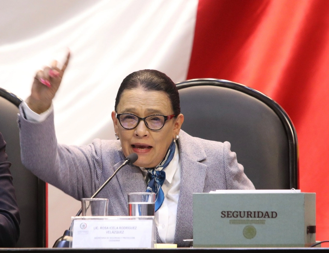 La secretaria de Seguridad y Protección Ciudadana, Rosa Icela Rodríguez, durante su comparecencia ante la Comisión de Seguridad Ciudadana de la Cámara de Diputados, en la Ciudad de México, el 30 de noviembre de 2021. Foto María Luisa Severiano