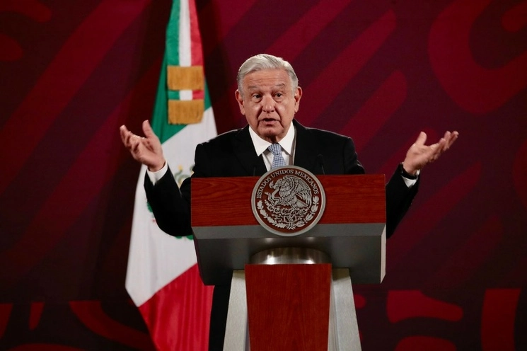 El presidente de México, Andrés Manuel López Obrador, durante su conferencia matutina en Palacio Nacional, en la Ciudad de México, el 19 de julio de 2023. Foto Luis Castillo