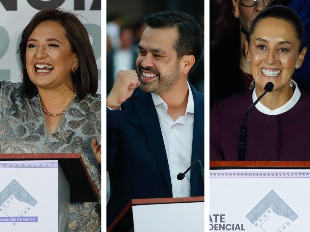 Los candidatos presidenciales de la alianza Fuerza y Corazón por México, Xóchitl Gálvez; de la coalición Sigamos Haciendo Historia, Claudia Sheinbaum; y de Movimiento Ciudadano, Jorge Álvarez Máynez. Foto Cristina Rodríguez / Archivo

