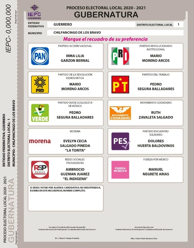 Así será la boleta electoral en Guerrero. Foto @IEPCGRO
