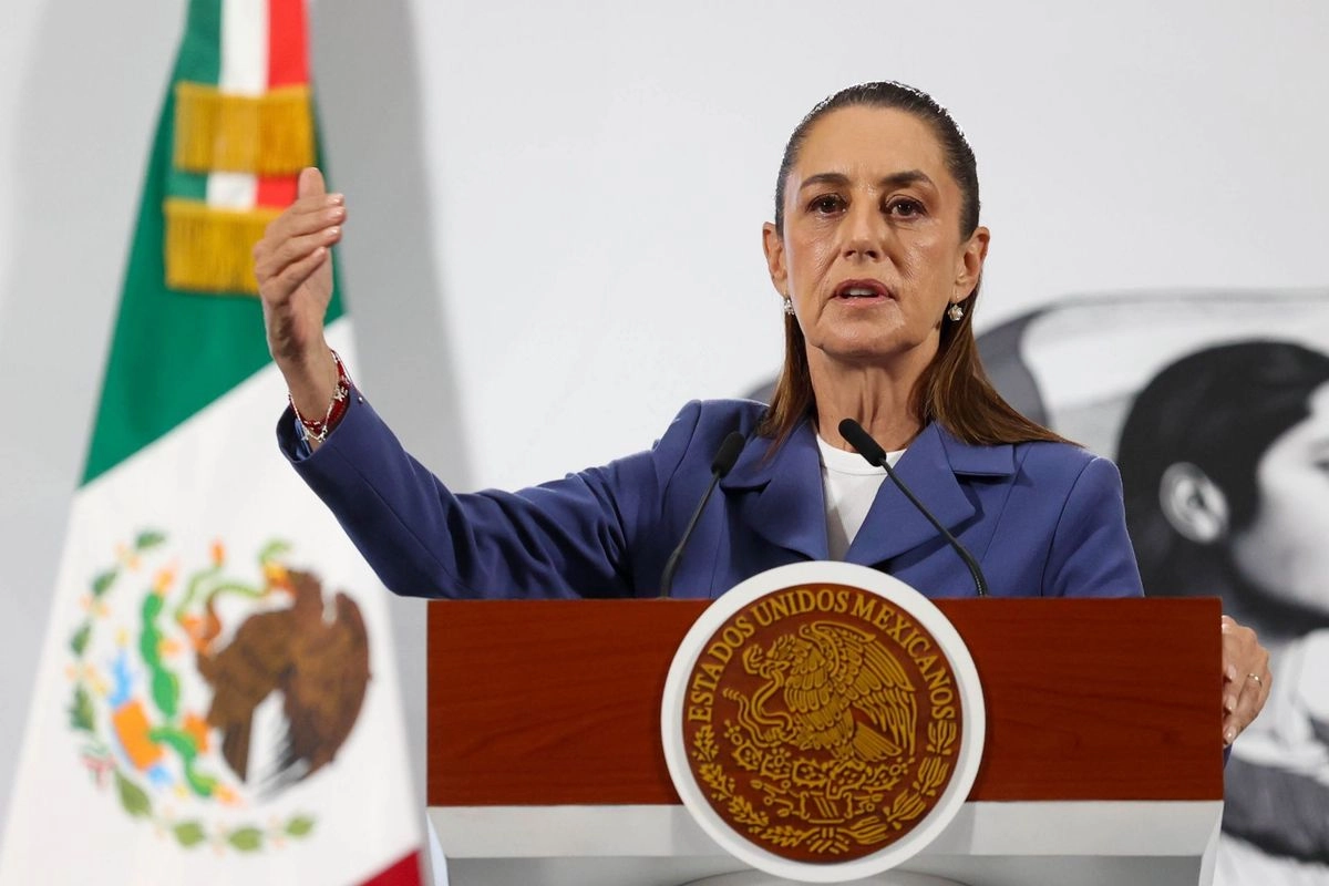 La presidenta Claudia Sheinbaum, durante su conferencia de prensa desde Palacio Nacional