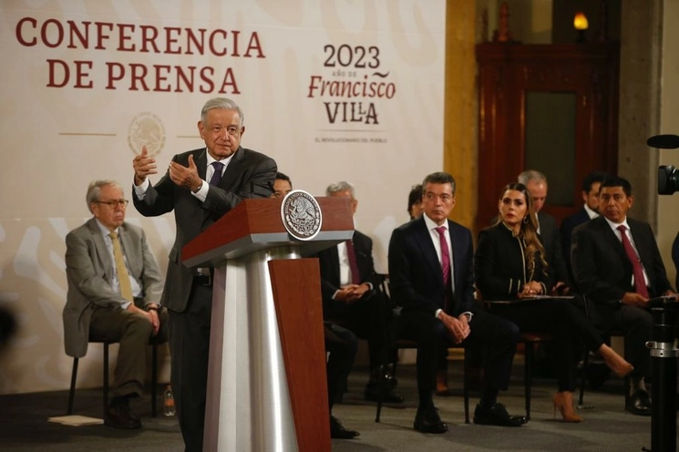 El presidente López Obrador, durante su conferencia desde Palacio Nacional, el 15 de agosto de 2023. Foto José Antonio López