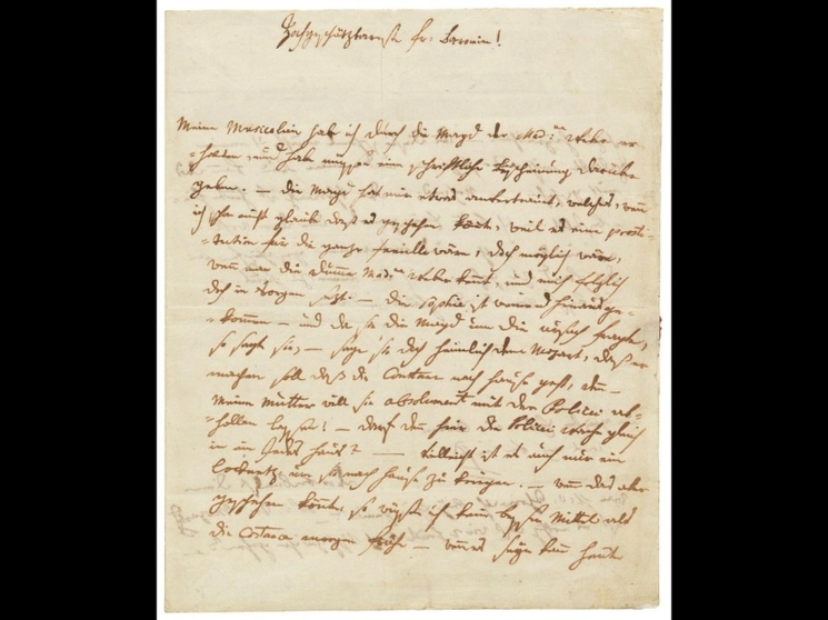 Las cartas de Mozart son escasas en las subastas. Esta en particular siempre ha estado en colecciones privadas y no ha sido vista por el público o los académicos desde 1989. Foto Europa Press 