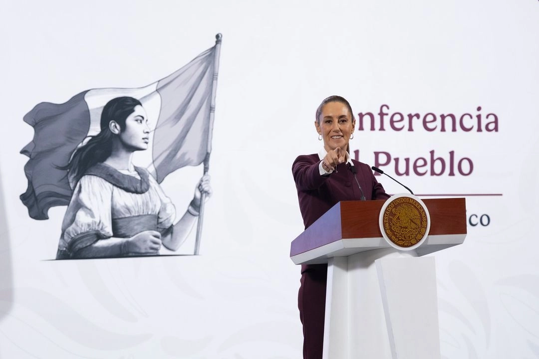 La presidenta Claudia Sheinbaum durante su conferencia matutina en Palacio Nacional, en la Ciudad de México, el 30 de mayo de 2025. 

