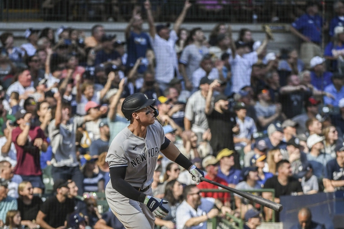 Aaron Judge de los Yankees de NY está a dos cuadrangulares de los 61 logrados por Roger Maris en 1961. Foto Ap