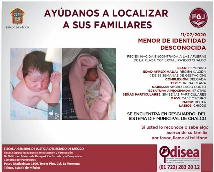 La recién nacida fue encontrada en una maleta. Foto @SIADEac