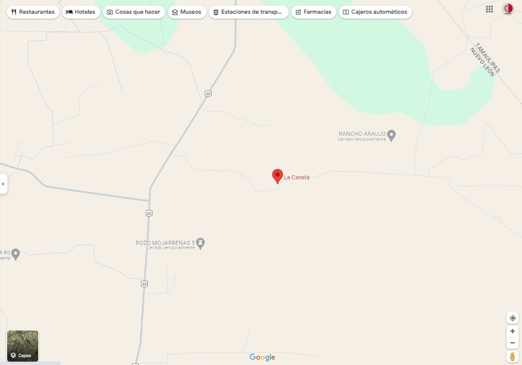 El enfrentamiento fue reportado la tarde del domingo en el Ejido La Canela, en el municipio de Doctor Coss, ubicado a unos 120 kilómetros de la zona metropolitana de Monterrey. Imagen tomada de Google Maps
