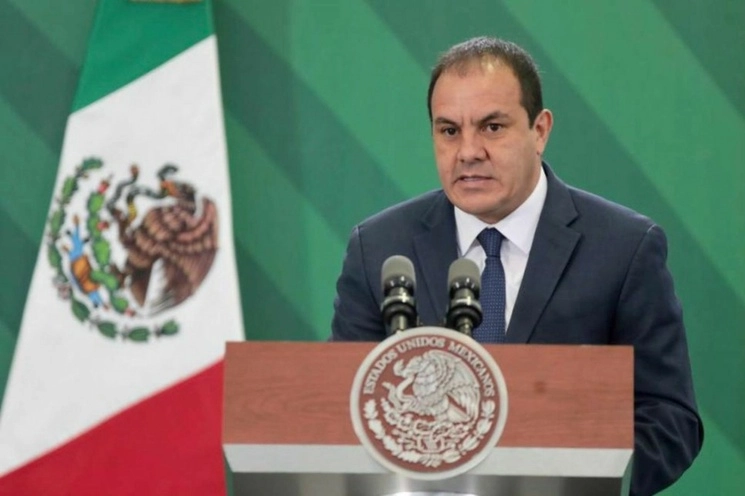 Cuauhtémoc Blanco, gobernador de Morelos, durante la conferencia de prensa matutina en Cuernavaca, Morelos. Foto Presidencia / Archivo
