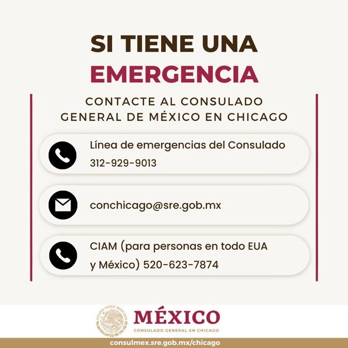 Números de emergencia proporcionados por el Consulado de México en Chicago