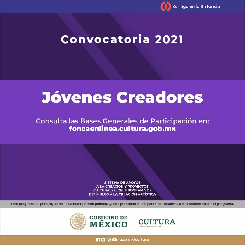 Este viernes se publicó la convocatoria de apoyo a Jóvenes Creadores. Imagen tomada del Twitter @cultura_mx