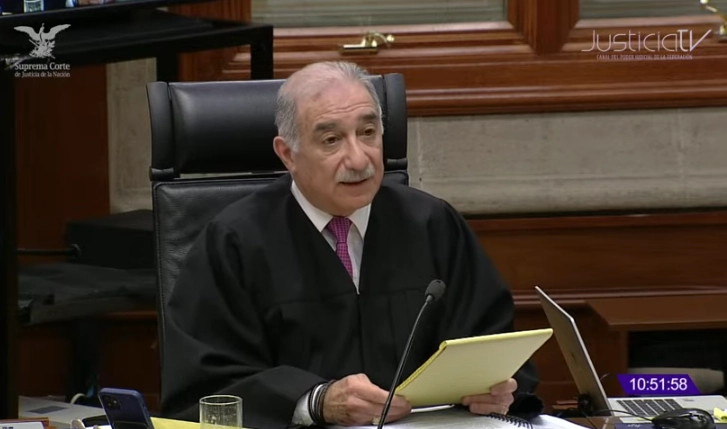 El ministro Alberto Pérez Dayán, este martes, durante la sesión de la SCJN. Imagen tomada de la transmisión en vivo 