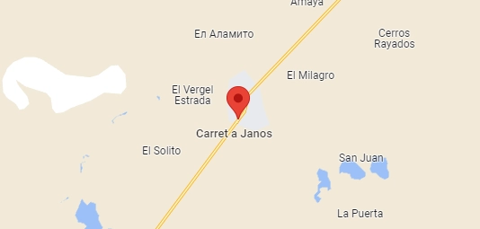 El atentado dejó cuatro vehículos quemados y con impactos de bala, y cientos de casquillos a lo largo de un kilómetro de la carretera Janos-Ascensión. Captura de imagen de Google Maps