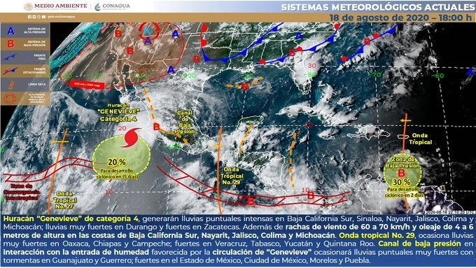 Trayectoria del huracán 'Genevieve'. Imagen Cortesía Conagua 