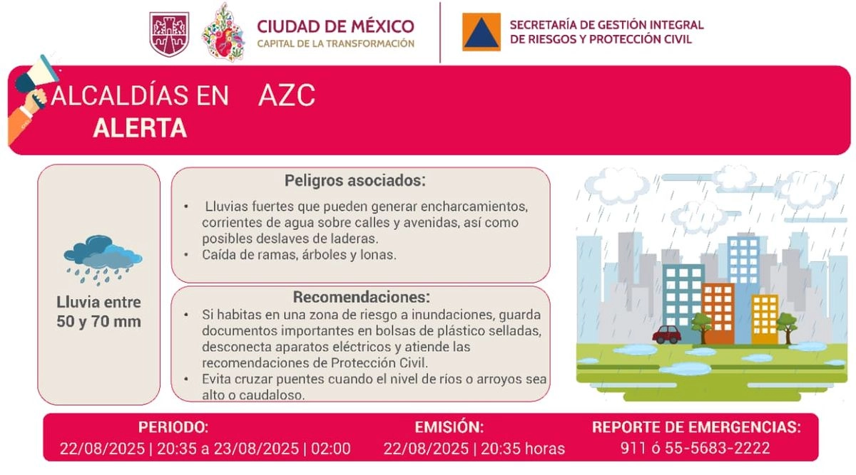 La SGIRPC alertó sobre la posible caída de ramas, árboles y lonas por las intensas lluvias. Foto tomada de la cuenta de X