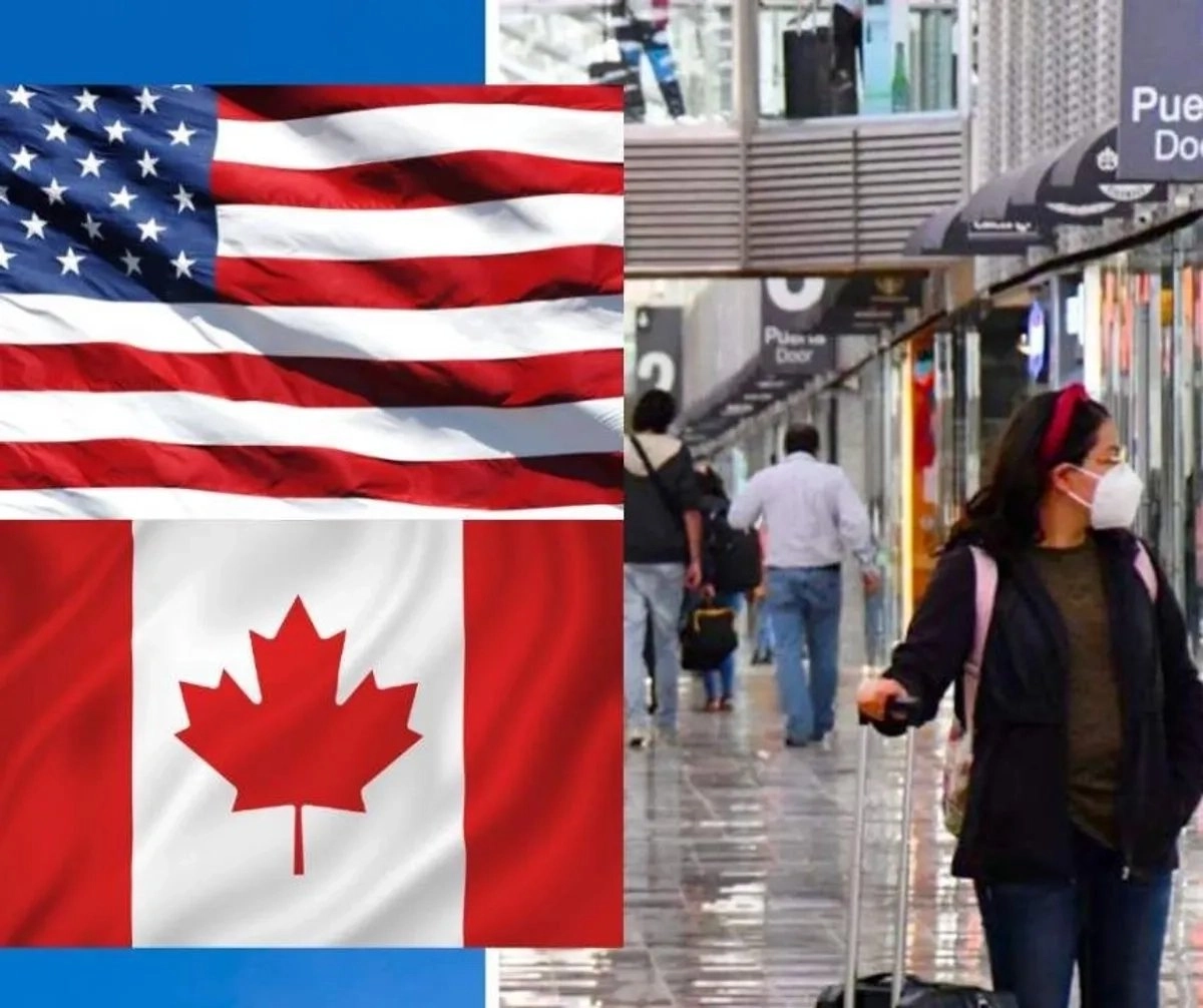 Banderas de Estados Unidos y Canadá en el aeropuerto internacional de la Ciudad de México, en imagen de archivo. Foto