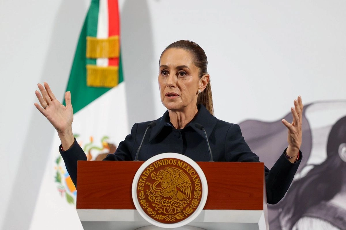 La presidenta Claudia Sheinbaum durante su conferencia de esta mañana desde Palacio Nacional 