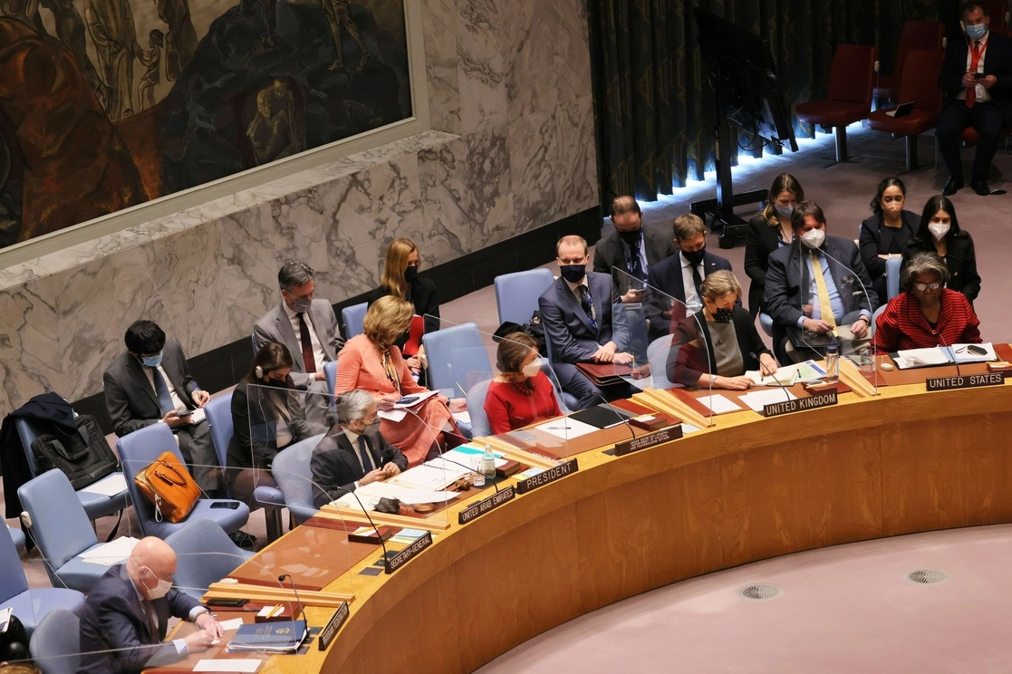 Reunión de los miembros del Consejo de Seguridad de la ONU sobre el conflicto entre Rusia y Ucrania en la sede de las Naciones Unidas. Foto Afp