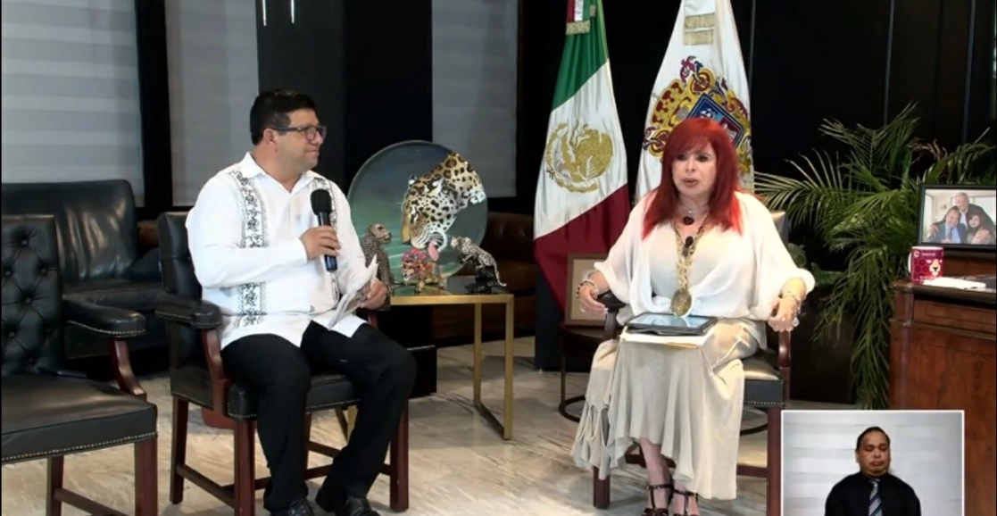 La gobernadora de Campeche, Layda Sansores en el programa de este martes. Foto de su cuenta de twitter.