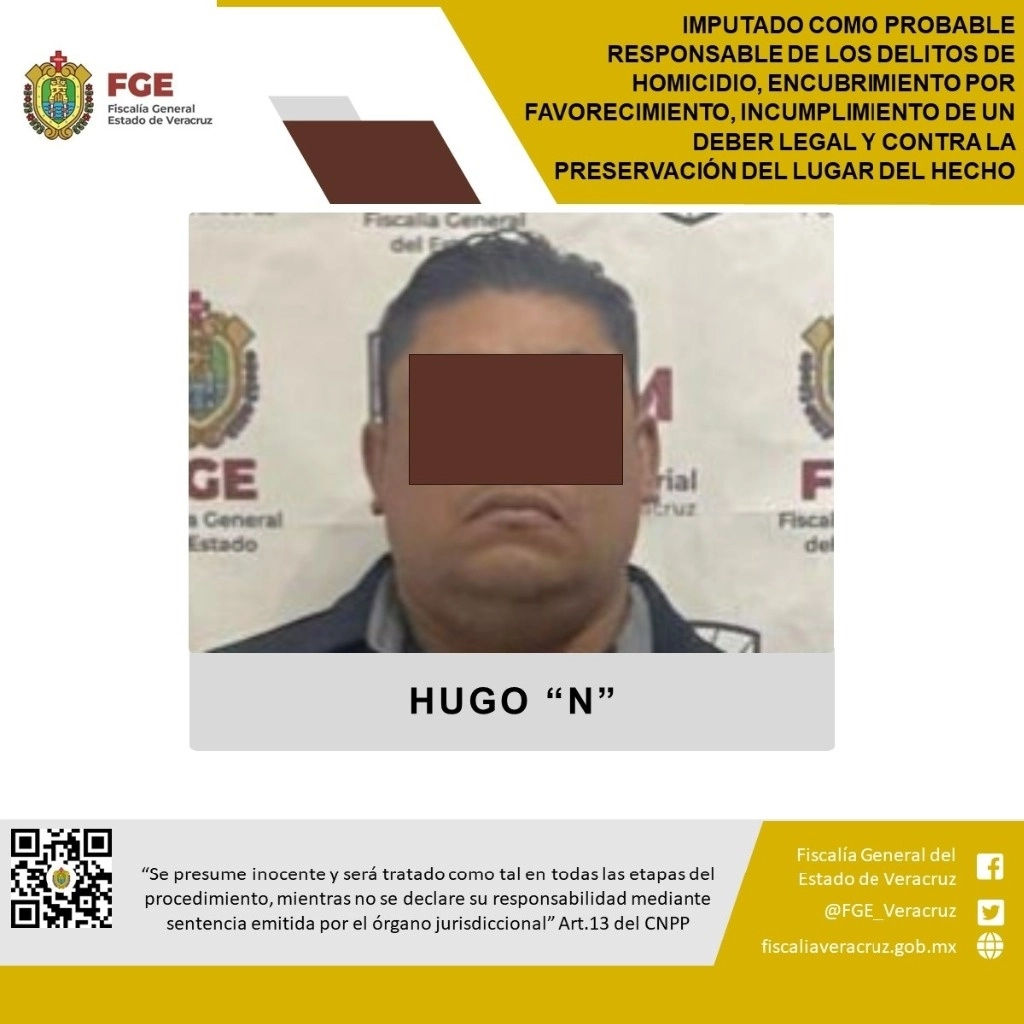 Hugo N, ex jefe de la policía de Lerdo de Tejada, Veracruz, fue imputado como presunto responsable del asesinato de Brandon Arellano, ocurrido el 19 de enero de 2024. Foto Tomada de X @FGE_Veracruz