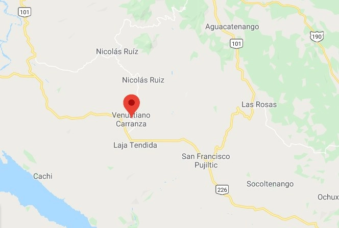 Noventa familias de los poblados San Bartolomé de los Llanos y Yaxhan de los Pobres, municipio de Venustiano Carranza, pidieron la intervención de los gobiernos federal y estatal para que eviten su desplazamiento forzado el próximo 17 de este mes. Imagen tomada de www.google.com/maps
