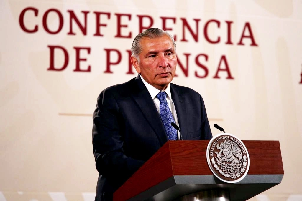El secretario de Gobernación, Adán Augusto López Hernández, durante la conferencia matutina en  Palacio Nacional, en la Ciudad de México, el 25 de abril de 2023. Foto María Luisa Severiano