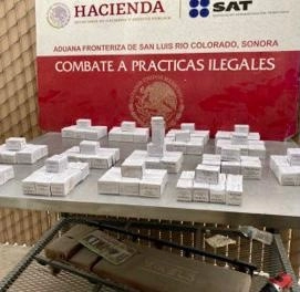Gracias a la coordinación de Ejército, Guardia Nacional y Aduanas se logró impedir el ingreso ilegal de armas. Foto @SATMX