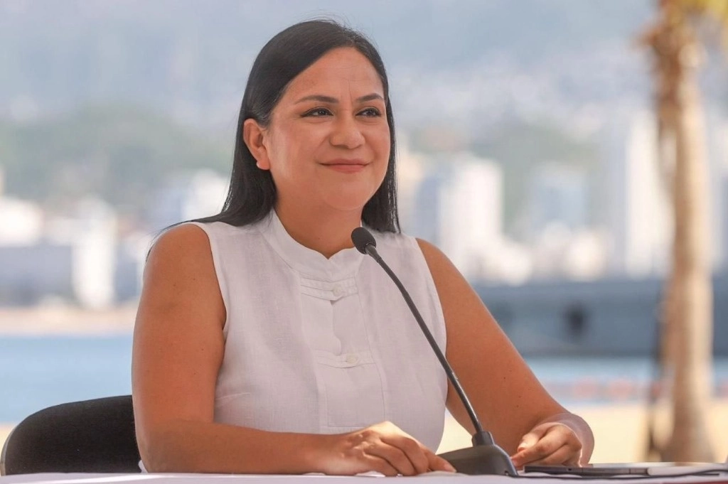 La titular de la Secretaría del Bienestar, durante una conferencia de prensa en Acapulco. Foto Tomada de X @A_MontielR