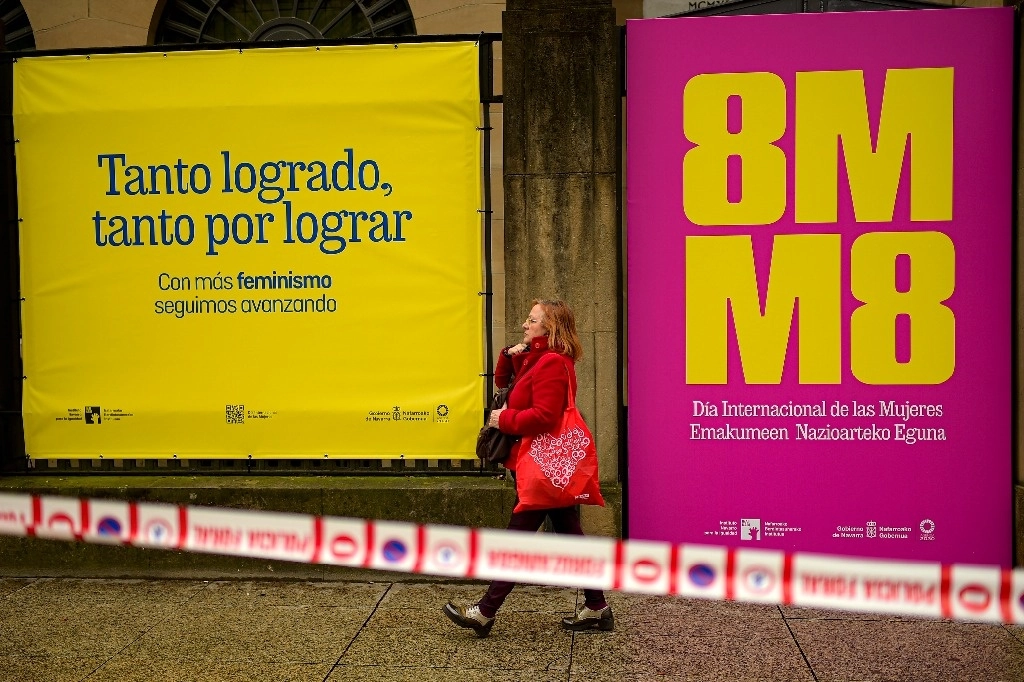 Protesta por el día Internacional de la Mujer en Pamplona, norte de España, el viernes 8 de marzo de 2024. Foto Ap