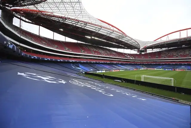 Estadio Luz, en Lisboa, donde se llevará a cabo el partido de cuartos de final de la Liga de Campeones entre Atalanta y el París Saint-Germain. Foto David Ramos / Pool vía Ap