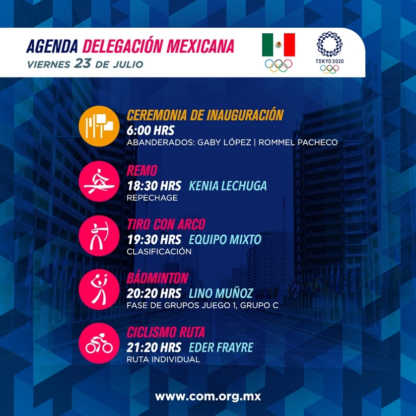 Agenda de los mexicanos para el viernes 23 de julio. Imagen Comité Olímpico Mexicano