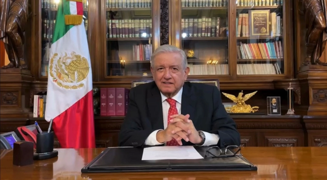 El presidente López Obrador durante su videomensaje dirigido a la reunión de ministros de la CELAC. Foto tomada del Twitter de @PPT_CELAC