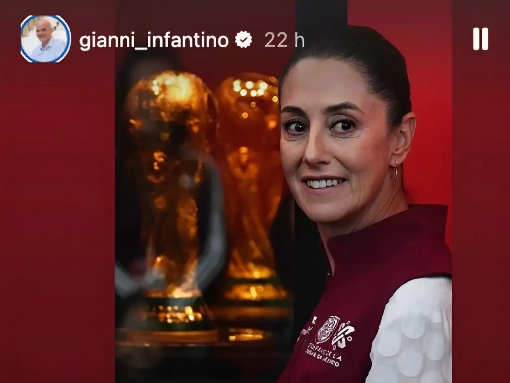 Foto que acompañó al mensaje de felicitación del presidente de la FIFA, Gianni Infantino, a Claudia Sheinbaum por su triunfo en la elección presidencial. Foto tomada de Instagram @gianni_infantino