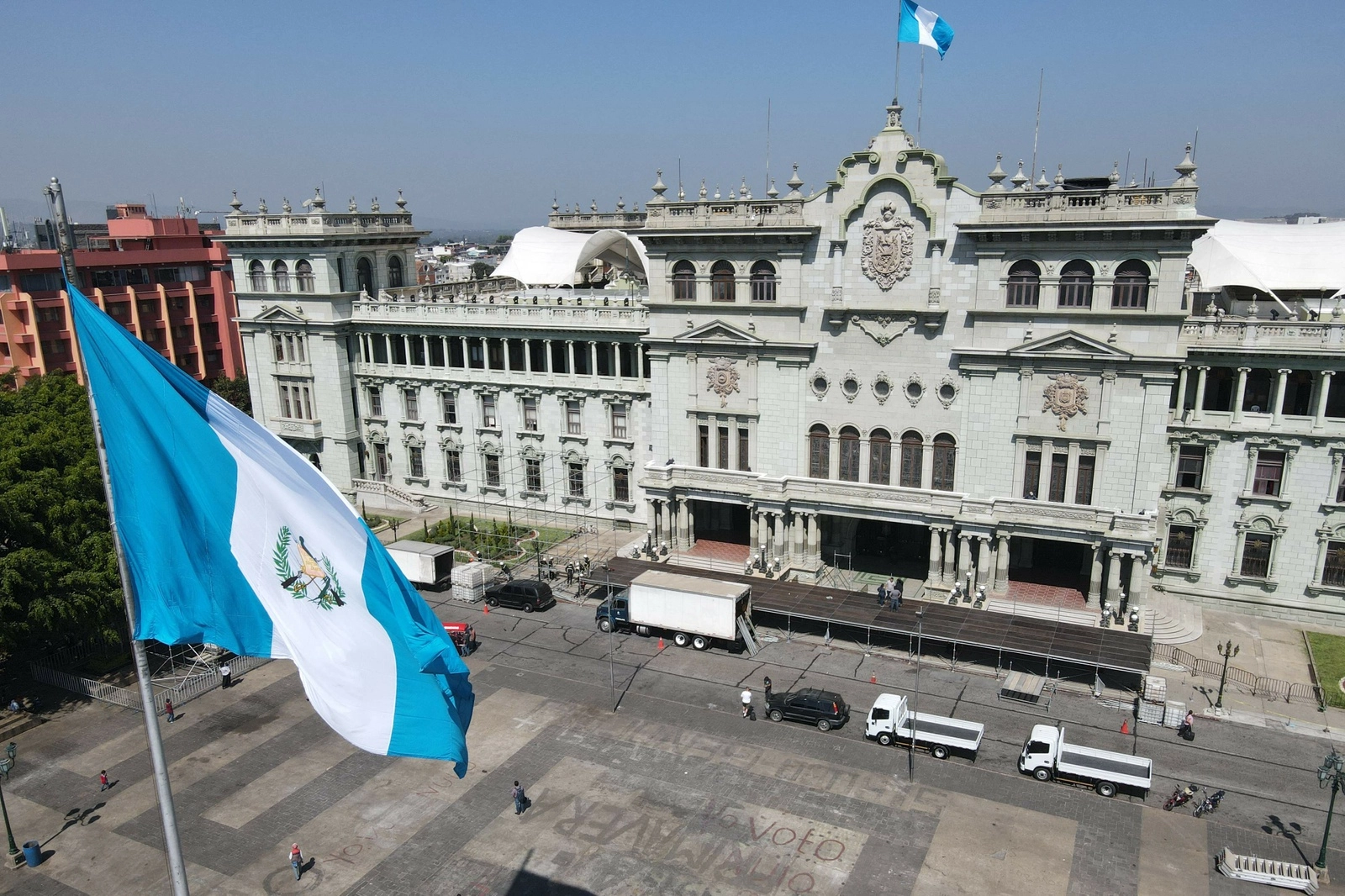 Vista aérea del Palacio de la Cultura en la Ciudad de Guatemala el 11 de enero de 2024. Foto Afp