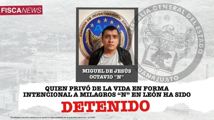 En Guanajuato, Guanajuato, policías municipales detuvieron la noche del viernes 11 de agosto a Miguel "N", presunto asesino de Milagros. Foto Tomada de X @FGEGUANAJUATO 