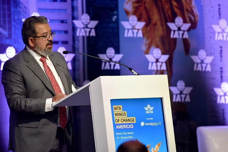 Jorge Nuño Lara, titular de la Secretaría de Infraestructrura, Comunicaciones y Transportes, en el foro de la IATA. Foto SICT 