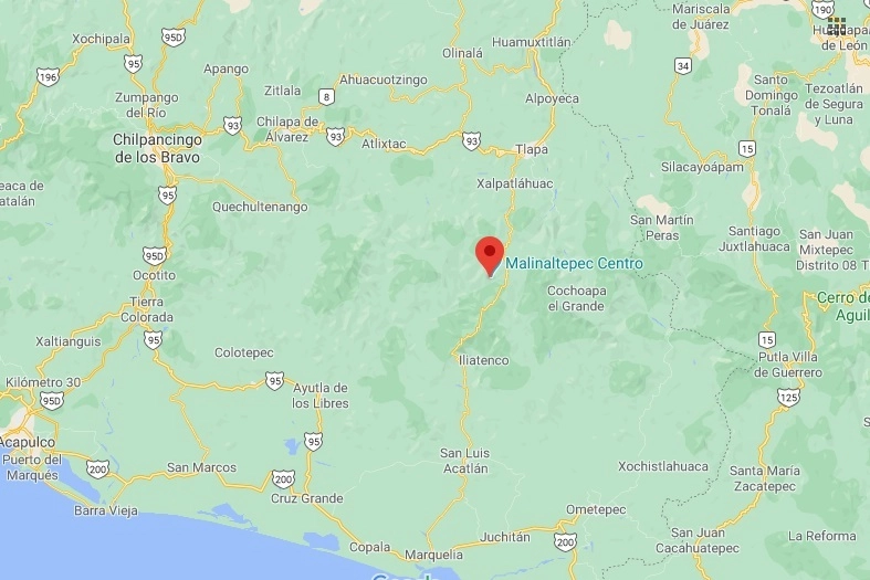 Al menos un indígena na´savi murió, 11 más resultaron heridos, y otros dos están desaparecidos, después de un enfrentamiento con armas de fuego entre comuneros de Alacatlatzala, y de la cabecera municipal de Malinaltepec. Imagen tomada de Google Maps