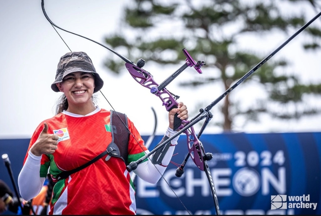 La arquera mexicana Alejandra Valencia logró su segunda medalla en la Copa del Mundo que se lleva a cabo en Yecheon, Corea del Sur. Imagen tomada de X @COM_Mexico