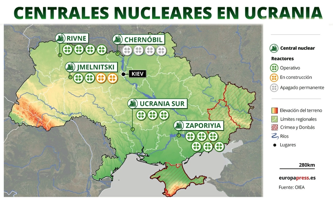 Mapa de las centrales nucleares de Ucrania. Foto Europa Press