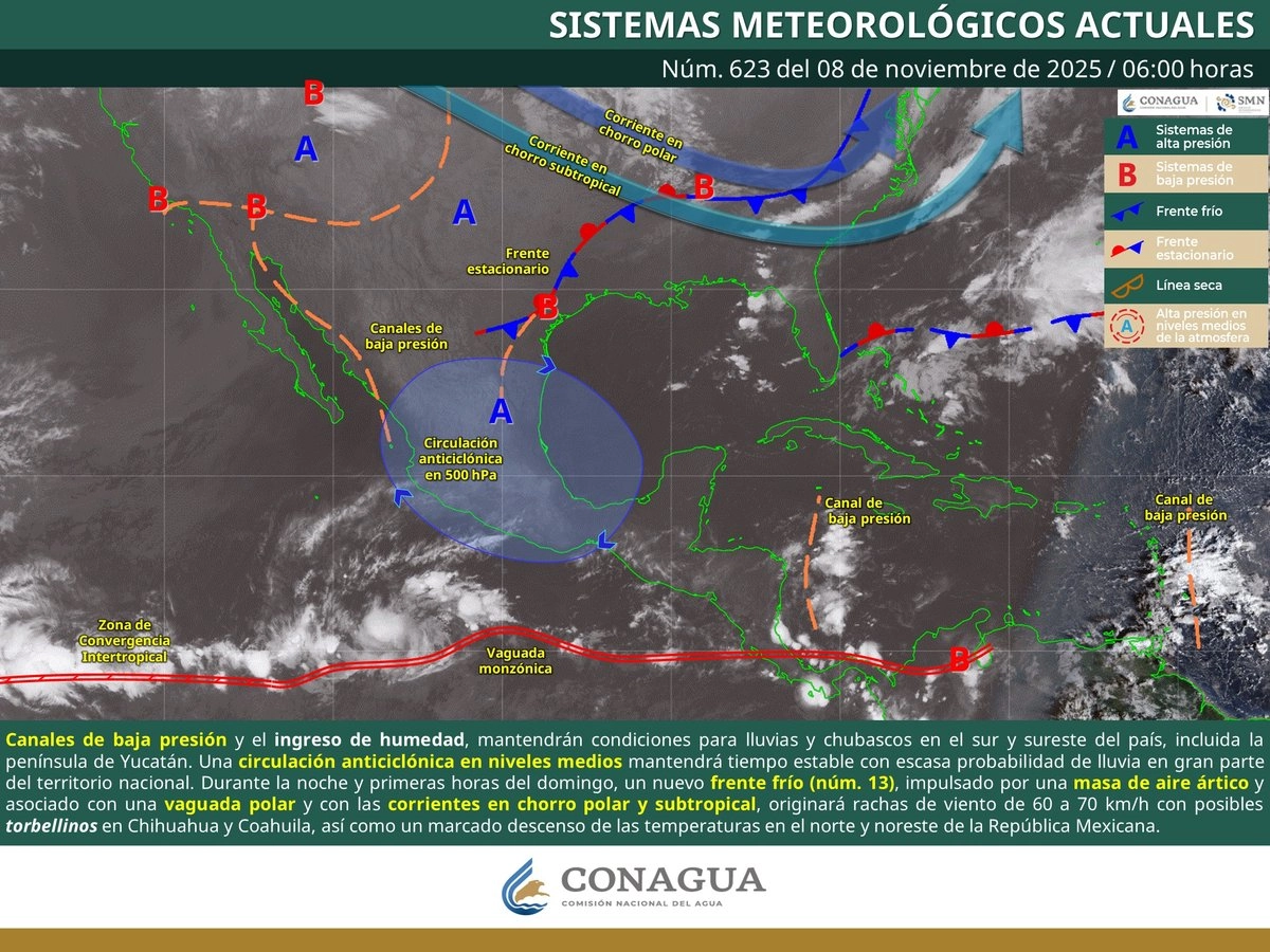 El SMN indicó que también se esperan vientos fuertes con rachas de hasta 80 kilómetros por hora y posible formación de torbellinos en zonas de Chihuahua y Coahuila. Imagen tomada de 