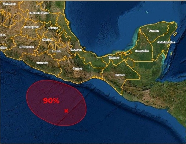La probabilidad del desarrollo del ciclón tropical es del 90 por ciento. Imagen SMN