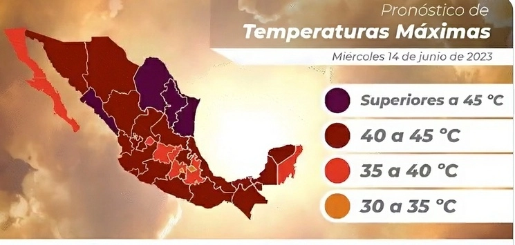 El estado de Nuevo León presentará temperaturas de más de 45 grados para esta semana y la siguiente, de acuerdo al Servicio Meteorológico Nacional, debido a  una onda de calor que no se sentía en la entidad desde 1998 y 2002. Imagen tomada de Twitter @conagua_clima