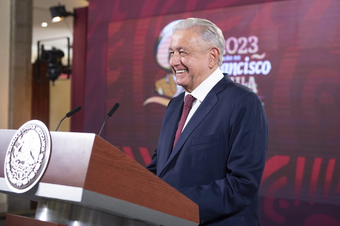 Andrés Manuel López Obrador durante su conferencia presidencial de este viernes 14 de abril de 2023, desde Palacio Nacional. Foto cortesía Presidencia
