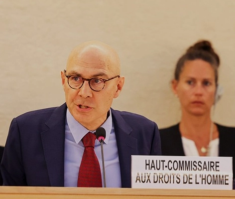 El Alto Comisionado de la ONU en DH, Volker Türk, se manifestó así en el marco del 56° periodo de sesiones del Consejo de Derechos Humanos de la ONU, que inició hoy en Ginebra, Suiza, el 18 de junio de 2024. Foto tomada de X @UNHumanRights