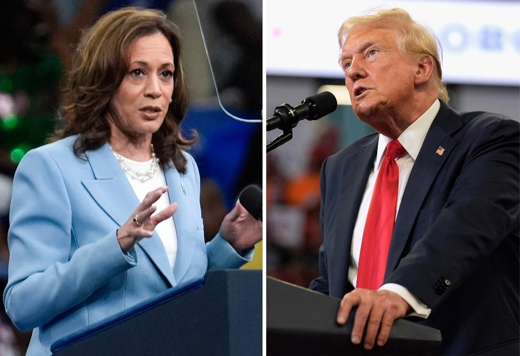 Esta combinación de fotografías tomadas en actos de campaña en Atlanta muestra a la vicepresidenta Kamala Harris el 30 de julio de 2024, a la izquierda, y al candidato presidencial republicano, el expresidente Donald Trump, el 3 de agosto. Foto Ap