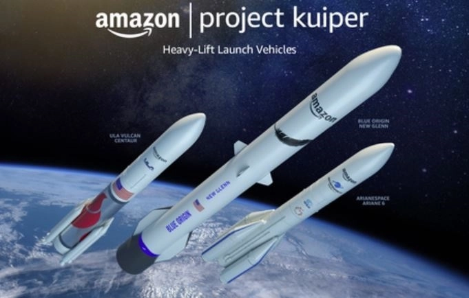 Amazon anunció acuerdos con las empresas Arianespace, Blue Origin y United Launch Alliance para más de 80 lanzamientos espaciales que llevarán a miles de satélites a la órbita baja terrestre, destinados a suministrar Internet de banda ancha a millones de personas. Foto Europa Press