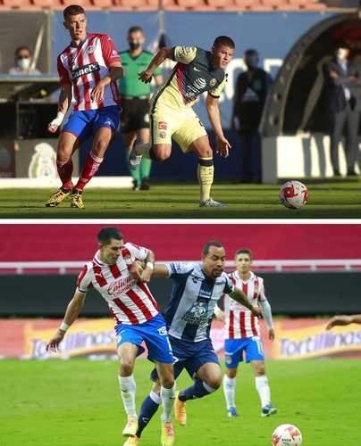 Acciones de los partidos en los estadios Alfonso Lastras (izquierda) y del Guadalajara. Foto Jam Media
