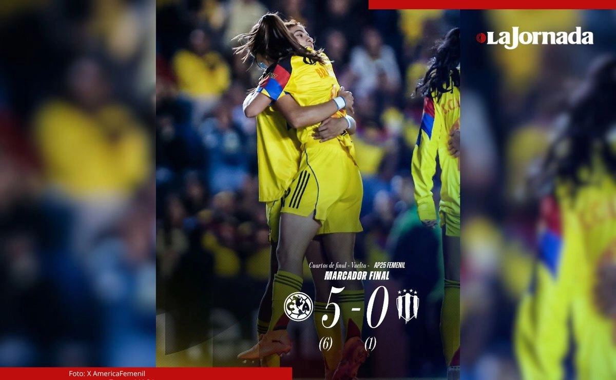 Las Águilas, que se quedaron con el subcampeonato en la temporada pasada, lanzaron un contundente mensaje al golear con un doblete de Scarlett Camberos por 5-0 a Monterrey, que terminó con nueve jugadoras, en el encuentro de vuelta para conseguir su pase con un marcador global de 6-1. Foto