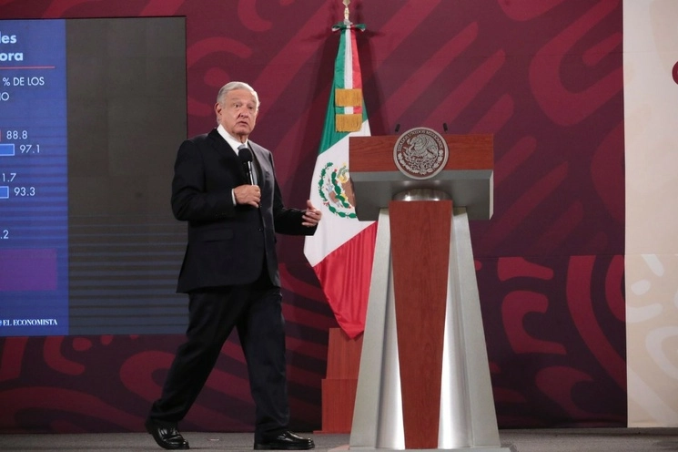 El presidente de México, Andrés Manuel López Obrador, durante su conferencia matutina en Palacio Nacional, en la Ciudad de México, el 19 de julio de 2023. Foto Luis Castillo