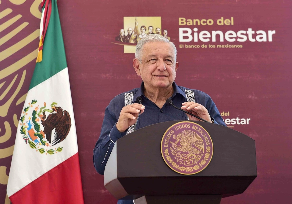 El presidente inauguró una sucursal del Banco del Bienestar en Chiapas. Foto Presidencia