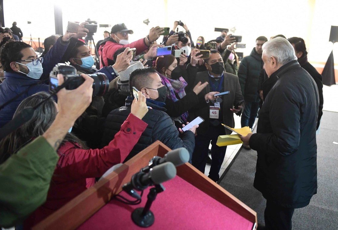 La conferencia del titular del Ejecutivo federal, Andrés Manuel López Obrador, se realizó ayer en Ciudad Juárez, Chihuahua. Foto cortesía Presidencia